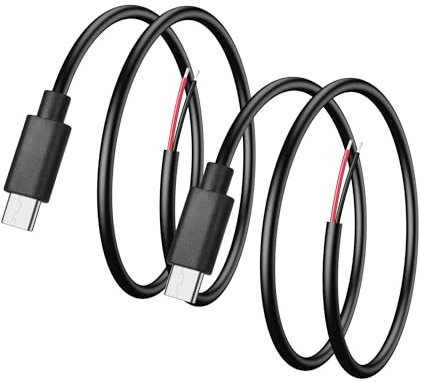 PNGKNYOCN USB C Pigtail Cable, 0.5M 5V USB Type C Male Plug to 2 Pin Bare Wire Extension Power Cable for USB C Equipment (2-pack)