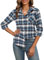 Zeagoo Chemisier Femme a Carreaux Manche Longue Chemisie Chic Élégant Blouses Tunique Col en V Chemisiers Décontracté Bouton Down Haut T Shirt Casual Vintage Hiver Automne Bleu Noir XL
