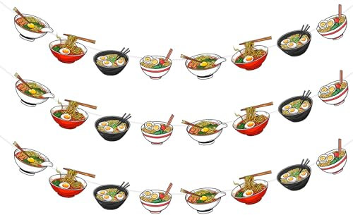 Jollyboom Ramen Party Dekoration Banner Girlande, 3 Stück japanische Nudeln, Geburtstagsparty-Dekorationen, Ramen Banner Girlande für japanische Ramen Thema Geburtstagsparty Babyparty Supplies