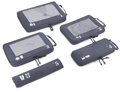 ECOHUB 5 Teilige Kompression Koffer Organizer Set für Rucksack Compression Packing Cubes Packwürfel Kofferorganizer Packtaschen Kleidertaschen für Koffer Reiseorganizer(Dunkles Grau)