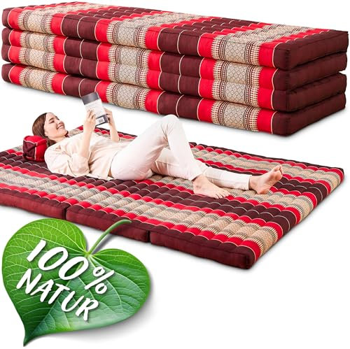 Namasdee Klappmatratze 200x140x8cm mit 100% natürlicher Kapokfüllung (Rubinrot)
