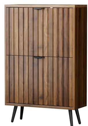 Smart FENDEE Schuhschrank, 60x24x94 cm, Walnussfarbe, 2 Klappen, 4 verstellbare Fächer, für 8-12 Paar Schuhe
