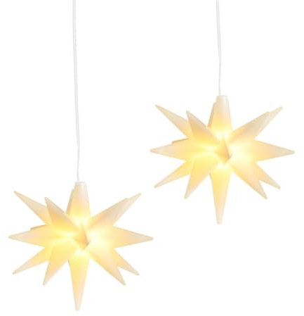 IC Winterworld 2er Set Weihnachtsstern ca. Ø 12 cm im 3D Design beleuchtet zum Hängen | ideal als Fenster-Stern für innen und außen | aus robustem Kunststoff | batteriebetrieben | Timer