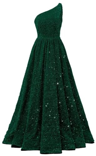 YIANN Glitzernde Pailletten, eine Schulter, Ballkleid für Teenager, Korsett, langes Ballkleid, bodenlanges Abendkleid, smaragdgrün, 34