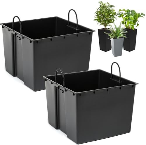 Lot de 2 inserts de pot de fleurs carrés interchangeables, durables - 29 x 28 cm - Noir - 20 l - Pour pots Lamela de 57 x 30 cm et 29 x 29 cm - Facilite le contrôle de la teneur en eau dans le pot,