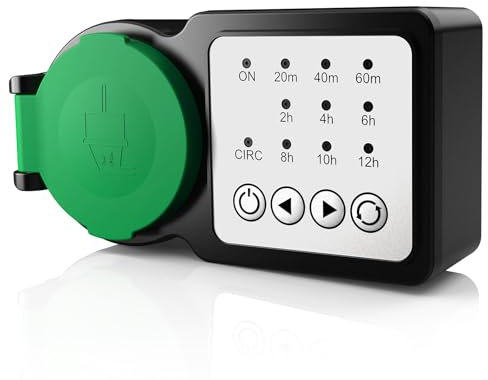 GreenSun Prise Programmable Etanche – Prise Minuteur à économie D’énergie avec Compte à Rebours Minuterie à Compte à Rebours Prise Réglable à Intervalle de Temps Sélectionnable IP44 Vert