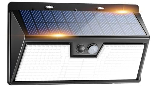 Peasur 318LED Solarlampen für Außen mit Bewegungsmelder, 3 Modi Solarleuchten Aussen IP65 Wasserdichte, Solarstrahler Wandleuchte für Garten Hof Haustüren Garage