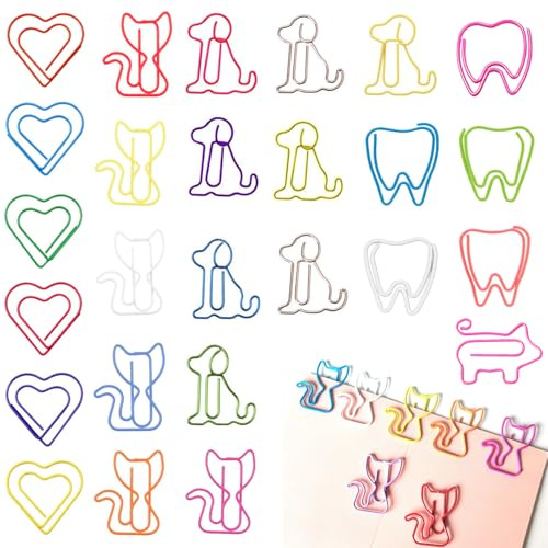 YCHYAN 100 Stück Niedliche Büroklammern, Büroklammer Halter Katze Hund, Büroklammern Tiermotiv Bunt, Interessante Geschenke fürs Büro, Kreativ Büroklammern Motiv, 5 Verschiedene Formen