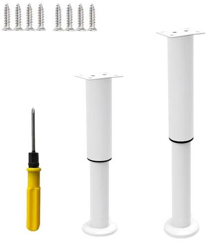 NCRGB Pied de Lit 2pcs Pieds de Meuble de Salle de Bain Pied Réglable pour Meuble,Pieds de Sommier pour Canapé Pied de Table,Pieds de Meubles Réglables en Métal avec vis et Tournevis (Blanc, 25-42 cm)