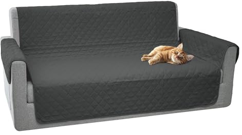Comart - Housse de canapé Majestic - Housse de canapé avec accoudoirs - Housse matelassée - Réversible - Anti-Rayures - pour Chiens et Chats - Lavable en Machine - Antidérapant - Gris - Canapé 2