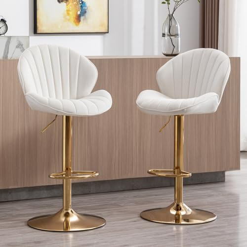 Ya-Home Barhocker 2er Set Barstuhl höhenverstellbar Bistrohocker mit Lehne Tresenhocker höhenverstellbar, Samt, Beige