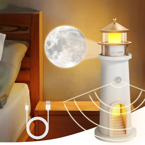 vsshe Lighthouse Decoration, Moon Lighthouse Lamp, Lighthouses Night Light, Wireless Portable Motion Sensor Rechargeable Moon Light Galaxy Projector Lamp for Kids Christmas Birthday Bedroom Decor