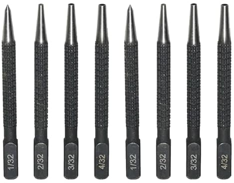PonFxp nail punch 8-Piece Manual Positioning Centre Punch Set with 4 Sizes (0.79mm, 1.59mm, 2.38mm, 3.18mm) for Metal and Woodworking; Ideal for Repair and DIY Projects