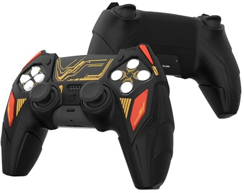 PlayVital Cover Controller per ps5 Joystick, Compatibile con ps5 Base di Ricarica, Custodia Silicone Antiscivolo Grip Ergonomico per Posizionamento Verticale, Mecha Rhino-Nero&Rosso