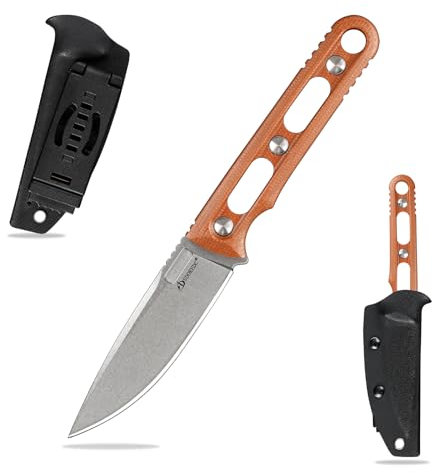 SDOKEDC DC53 Stahl messer Feststehende Klinge mit Kydex Scheide Micarta Griff Jagdmesser für Männer EDC Camping Survival Outdoor (Weiße Steinwäsche + braune Griffe)