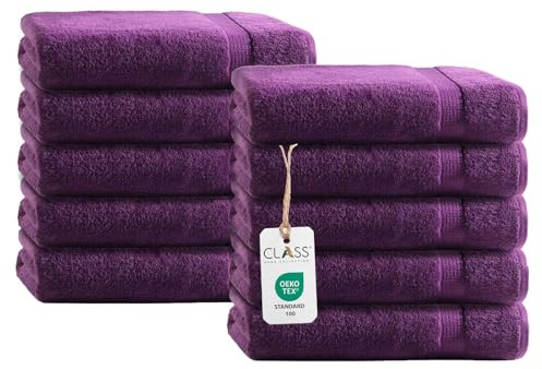 Class Home Collection Gästetücher 30x50 cm – 10er Set Frottee Gästehandtücher – Weich & saugfähig – 100% Baumwolle mit Aufhänger – Aubergine