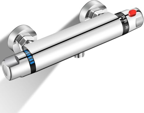 Galaire Duscharmatur mit Thermostat, Mischbatterie Dusche für Aufputz mit 38°C Sicherheitssperre, Duschthermostat aus Messing, für hohen Wasserdruck & Standard-Brauseschläuche
