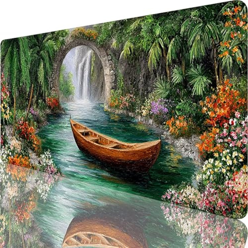 Tappetino Mouse XXL 700 x 400 x 4 mm, Grande Tappetino Mouse Gaming Verde con Motivo, Cascata Desk Mat Mousepad Gaming per PC Laptop, Migliora Precisione e Velocità per Ufficio Casa Giocatori l-4399