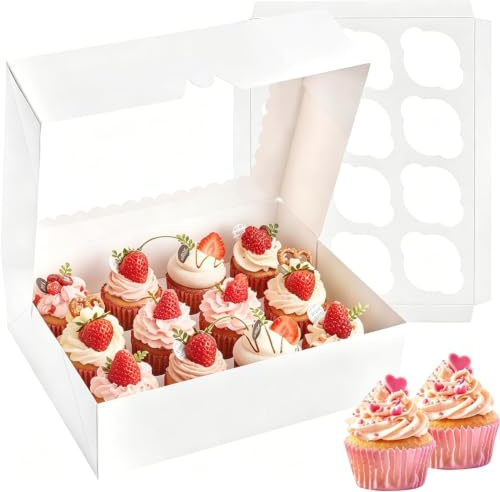 Tlczrva 10er Pack Rechteckige Kuchen Transportbox mit transparentem Fenster und Trennwänden, Cupcake Transportbox für Kuchen, Macarons, Muffins, Gebäck, für Hochzeit, Geburtstagsfeier, Familienfeiern