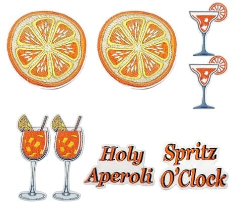 8 Stück Orange Aufbügler，Bügelbild Aufbügeln Apero Spritz Deko， Aufnäher Applikation Bügelbild， Aufbügeln Apero Shirt Orange Selbst Gestalten Bügelfolie für Textilen Tasche Socken