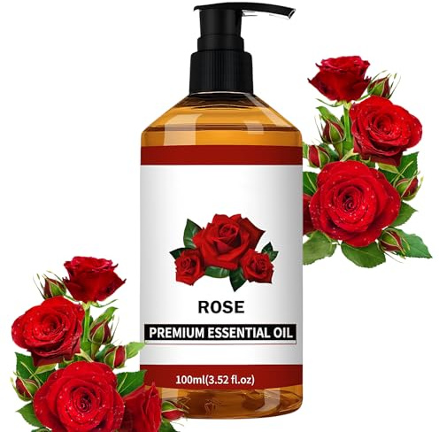100 ML Ätherisches Öl Rose, Rose Oil, Rosenöl Bio, Gewonnen aus Hochwertigen Rosenpflanzen, Beruhigt Geist und Körper, Geeignet für Aromatherapie-Diffusoren, Massagen und Bäder