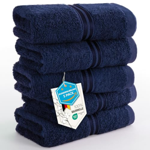Hammetex Gästehandtücher 5er Set 30x50 cm, 100% Baumwolle Frottee | OEKO-TEX zertifiziert, weich & saugstark, Frottee, mit Aufhänger, für Badezimmer, Gäste-WC & Küche