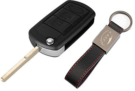 KASER Coque Clé Télécommande Plip pour Land Rover Discovery TDV6 Rangrover Sport Freelander Range Rover avec Porte-Clés en Cuir