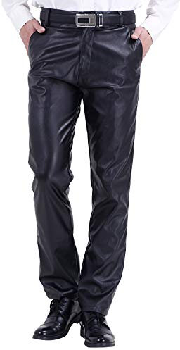 DUOLUNJINDUN Herren Bikerjeans PU Leder Bikerhose wasserdichte Lederhose Weich und Atmungsaktiv - Schwarz Größe 34