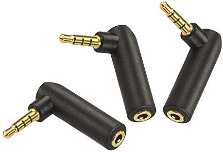 VCE 3 adaptadores de audio de 4 pines, conector jack de 3,5 mm macho a hembra, 90 grados en ángulo recto, adaptador de auriculares estéreo
