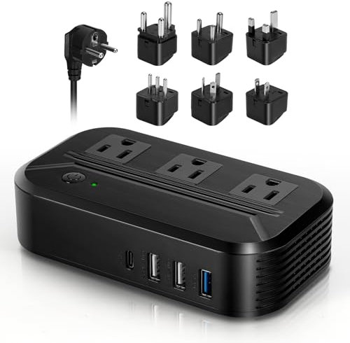 Convertidor de voltaje de 2300 W internacional convertidor de energía reducido 220 v/240 v a 110 v/120 v adaptador de viaje con 4 salidas USB 3 AC 7 adaptadores de enchufe mundial