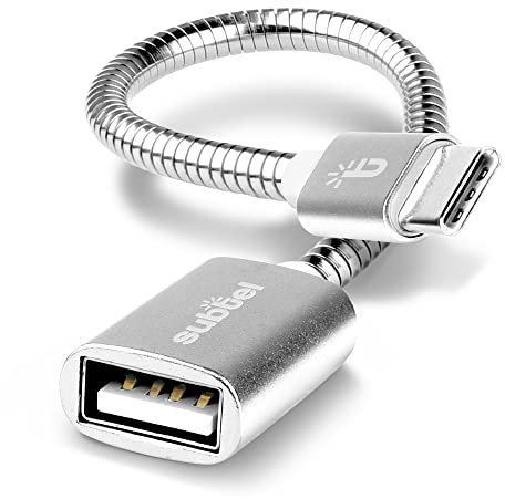 subtel USB OTG Kabel für Blackview A9 Pro / P6 / P2 / P2 Lite Handy On The Go Adapter USB C Type C Stecker auf USB A Buchse, Host Anschluss Adapterkabel Aluminium Silber
