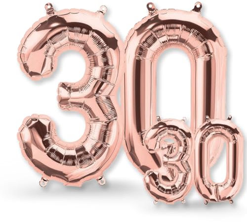 FUNXGO® folienballon 30 rosegold - 2 Stück - 42 & 17- luftballon Zahl 30 - Zahlen Ballon 30 Deko - zum 30. Geburtstag, Hochzeit, Jubiläum, Fest, Party Dekoration -100cm & 38cm- Ballon 30 rosegold