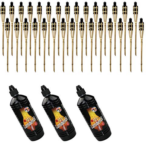 Moritz 30 Bambusfackeln 90 cm Natur Standard Öllampe Set + 3X 1 l Lampenöl