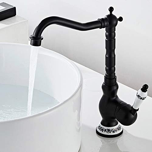 Keyohome Küchenarmatur Einhebelmischer Küche und Bad Antik Vintage Mischbatterie Küche Klassisch aus Messing (schwarz)