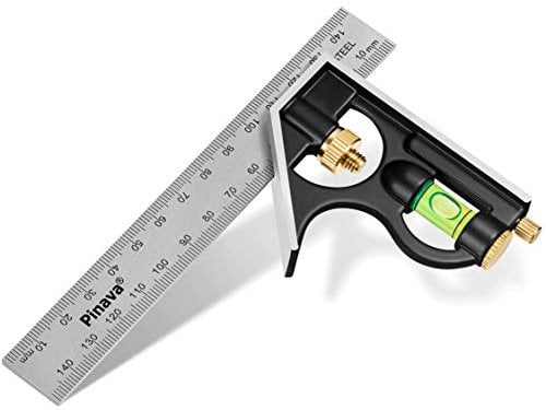 PINAVA® Kombinationswinkel 150mm [Gegenläufige Skala & präzise Winkel] - Kombiwinkel klein, Universalwinkel mit Metall Anschlag - Perfekt ablesbarer Multiwinkel, Combination Square