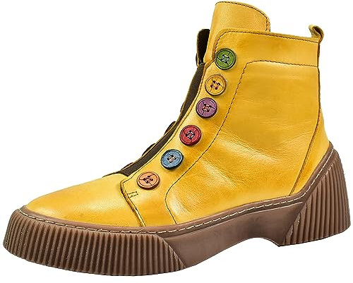 Gemini Damen Stiefelette Boot Bunte Knöpfe Stretcheinsatz Coole Sohle 033100-02, Größe:42 EU, Farbe:Gelb