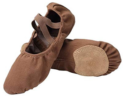 Linodes Stretch Canvas Split Sole Ballet Shoe for Women Girls-Coffee-8M