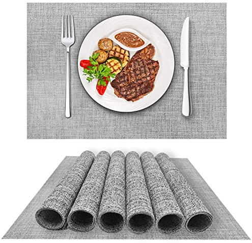 LIFEWAER Tovagliette Colazione Plastica Set di 4 Tovagliette Americane Lavabili Tovagliette Personalizzate Sottopiatti Pranzo per Tavolo da Cucina,S01 Grigio gelo