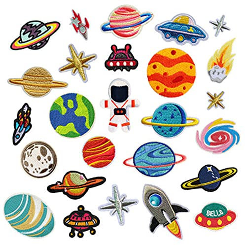 26 Stück Patches zum Aufbügeln Bügelflicken Kinder Bestickte Flicken Patches zum Aufbügeln Kinder Junge Space Astronaut Kleidung Patches Aufkleber für DIY T-Shirt Jeans Kleidung Taschen