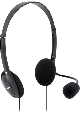 VulTech Cuffie Headset On Ear HS-01 jack 3,5mm da 1.8m con Microfono su archetto regolabile per PC con controller volume e muto, ufficio, Computer, Portatile, Laptop, Macbook, Teams, Skype, Zoom