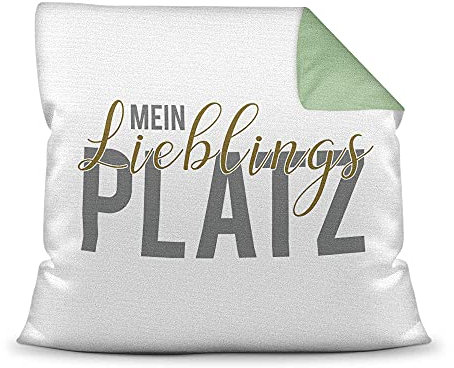 PR Print Royal Kissen mit Spruch - Lieblingsplatz - Statement Deko-Kissen, Geschenk für Familie und Freunde - Rückseite Grün, 40x40 cm, inkl. Füllung