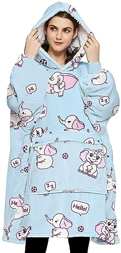KFUBUO Tragbare Decke Hoodie für Erwachsene Sherpa Alle Muster Elefant Übergroße Sweatshirt Decke mit Taschen Niedliche Hoodies Geschenke für Frauen