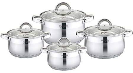 Cheffinger 8 TLG Edelstahl Kochtopfset Induktion Kochtopf Töpfe Topf Deckel Gastronomie Rostfrei