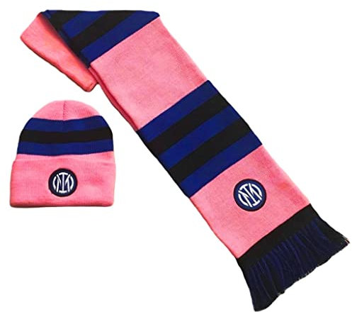 CALCIOGADGETS Set INTER Sciarpa + Cuffia Ufficiale Logo Nuovo 2021 Kit Donna Rosa F.C. Internazionale Ricamato Invernale Tubolare Berretto Cappello Cappellino in acrilico SETINTROCRO