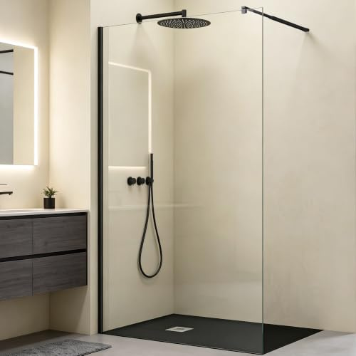 Mai & Mai Duschwand für Dusche Duschabtrennung 130x200cm Walk-In Dusche | Duschtrennwand Schwarz 8mm ESG-Sicherheitsglas NANO Klarglas BRAM3 Bremen01K