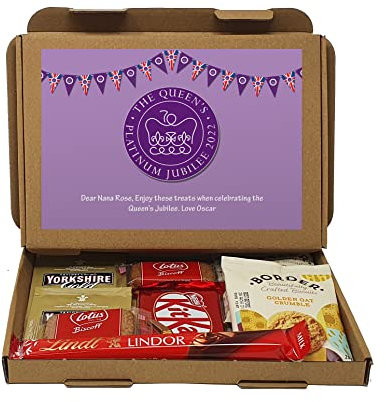 Personalised Queens Jubilee | Platinum Jubilee | 2022 | Treat Box | Hug in a Box | Letterbox Gift | Afternoon Tea | Hamper Gift| Thank You Gift| Chocolate Sweets Tea Lover