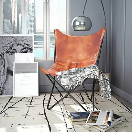 YITHOPI Akzentstuhl im modernen Stil für Wohnzimmer,Dekorative Sitzgelegenheiten, Butterfly-Sessel Braun Echtleder,für Wohnzimmer, Schlafzimmer, Büro 74 x 66 x 90 cm (L x B x H)