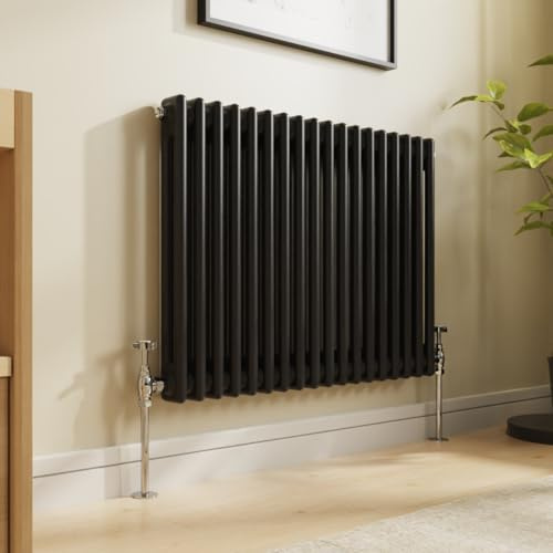 NRG 600 x 830mm Traditional Cast Iron Style Radiator Black 2 Column | Central Heating, High Heat Output, for Kitchen Living Room Bathroom