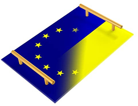 Dekoratives Tablett mit europäischem Ukraine-Flaggen-Tablett mit Griff für Badezimmer, Schlafzimmer, Waschtisch-Tablett, Heimdekoration