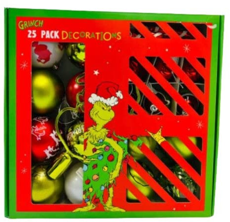 The Grinch Weihnachtskugeln zum Aufhängen an den Weihnachtsbaum, 25 Stück
